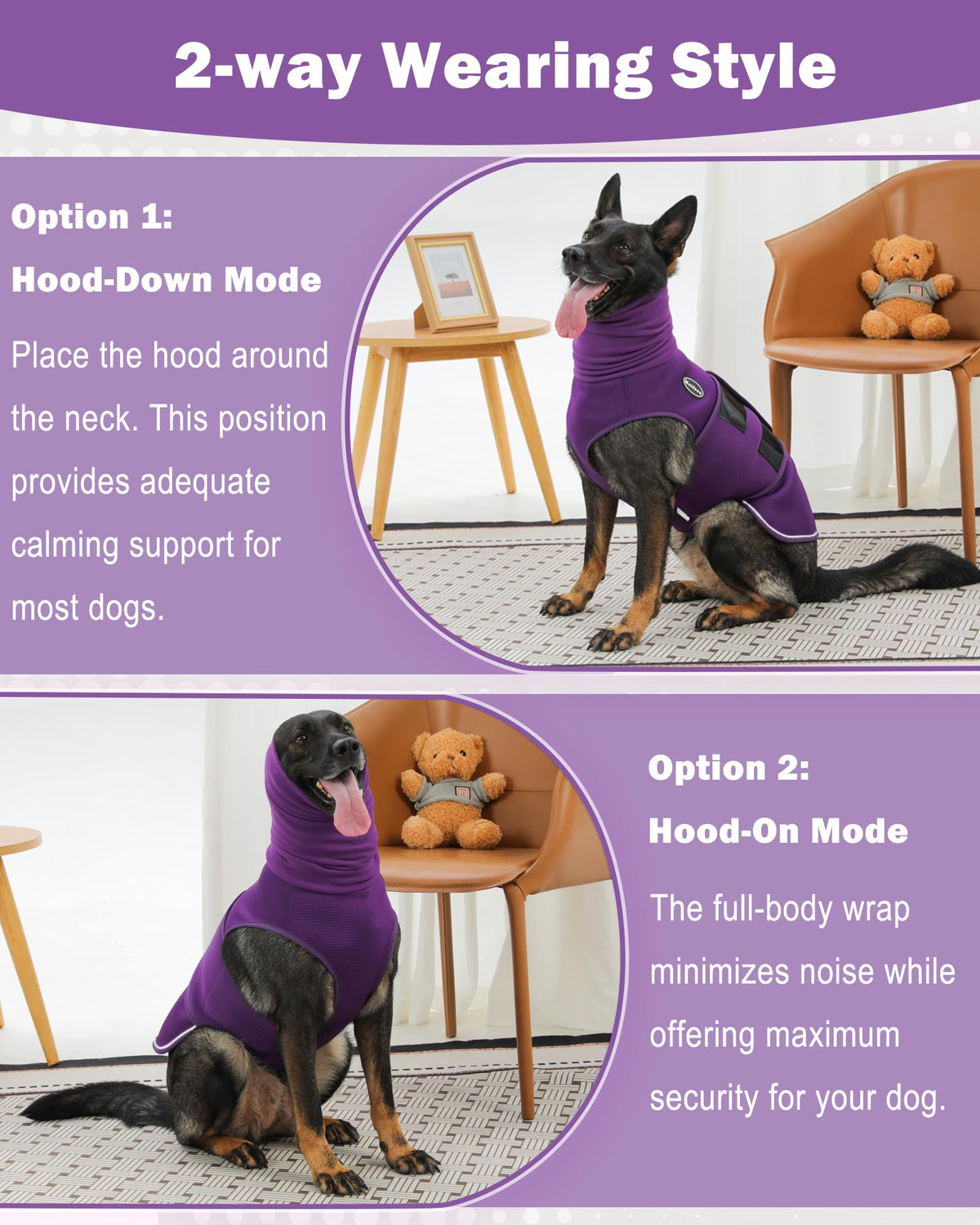 Dog Anxiety Vest with Hood (Medium / Purple)