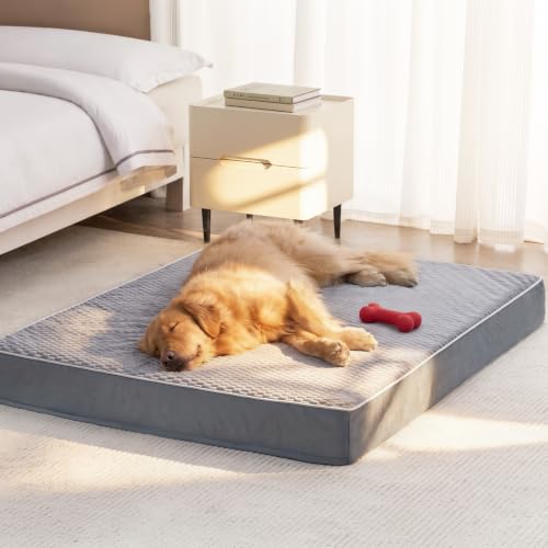 XL Waterproof Orthopedic Dog Bed for Crate Mat (Grey / 41"L x 27"W x 4"Th)
