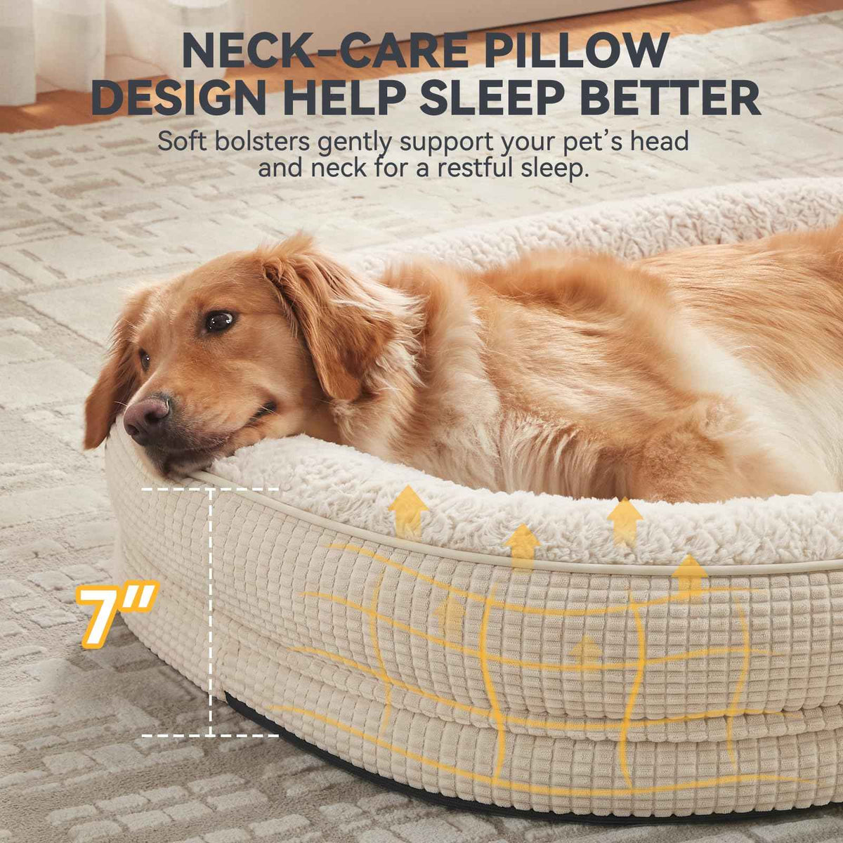 Orthopedic Dog Bed for Large Dogs (Beige / 35"l X 25"w X 7.0"th)