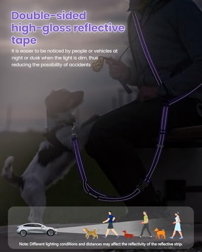 Hands Free Dog Leash with Seatbelt Set (Purple (Detachable) / 71-110‘’)