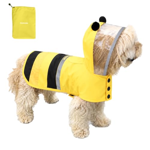 Dog Raincoat Waterproof Reflective Adjustable Hooded Dog Rain Coat with Leash Hole (Yellow Bee / X-Large(37-55lb))