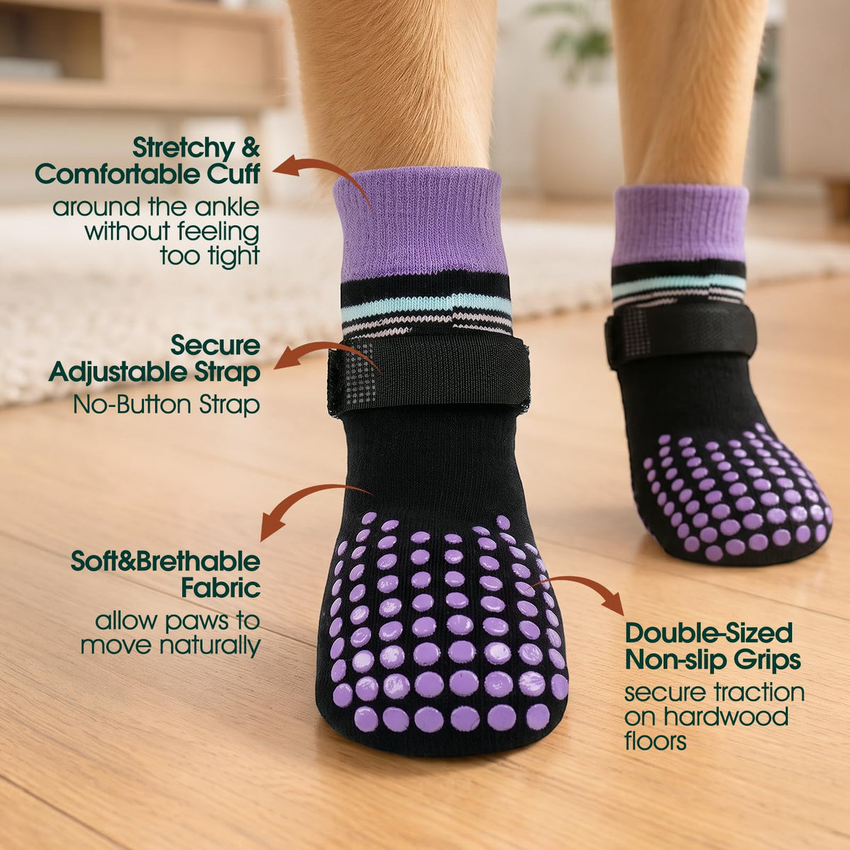 2 Pairs Anti Slip Dog Socks with Grips (Xs(paw width: 1.57") / black)