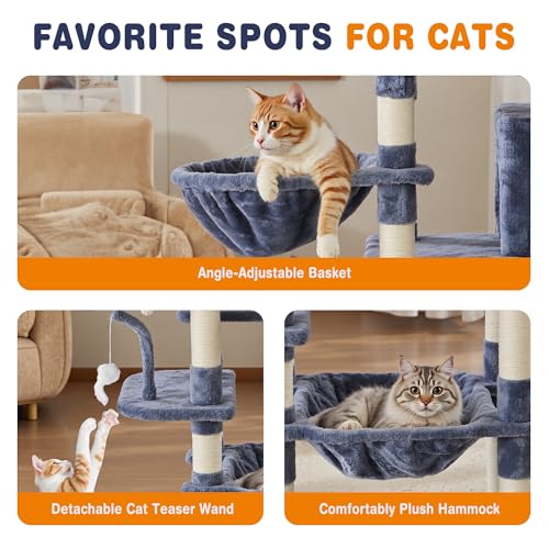71 Inch Large Cat Tree Tower with Sisal Scratching Post (Dark Grey / 71 Inches)