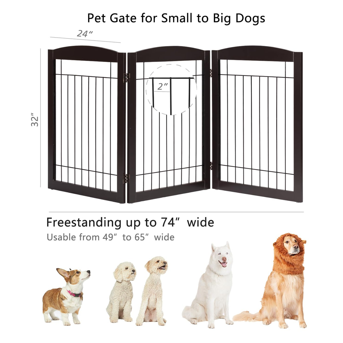 Extra Wide Foldable Dog gate for Doorway (Espresso / 【3 Panels】72"W x 32"H)