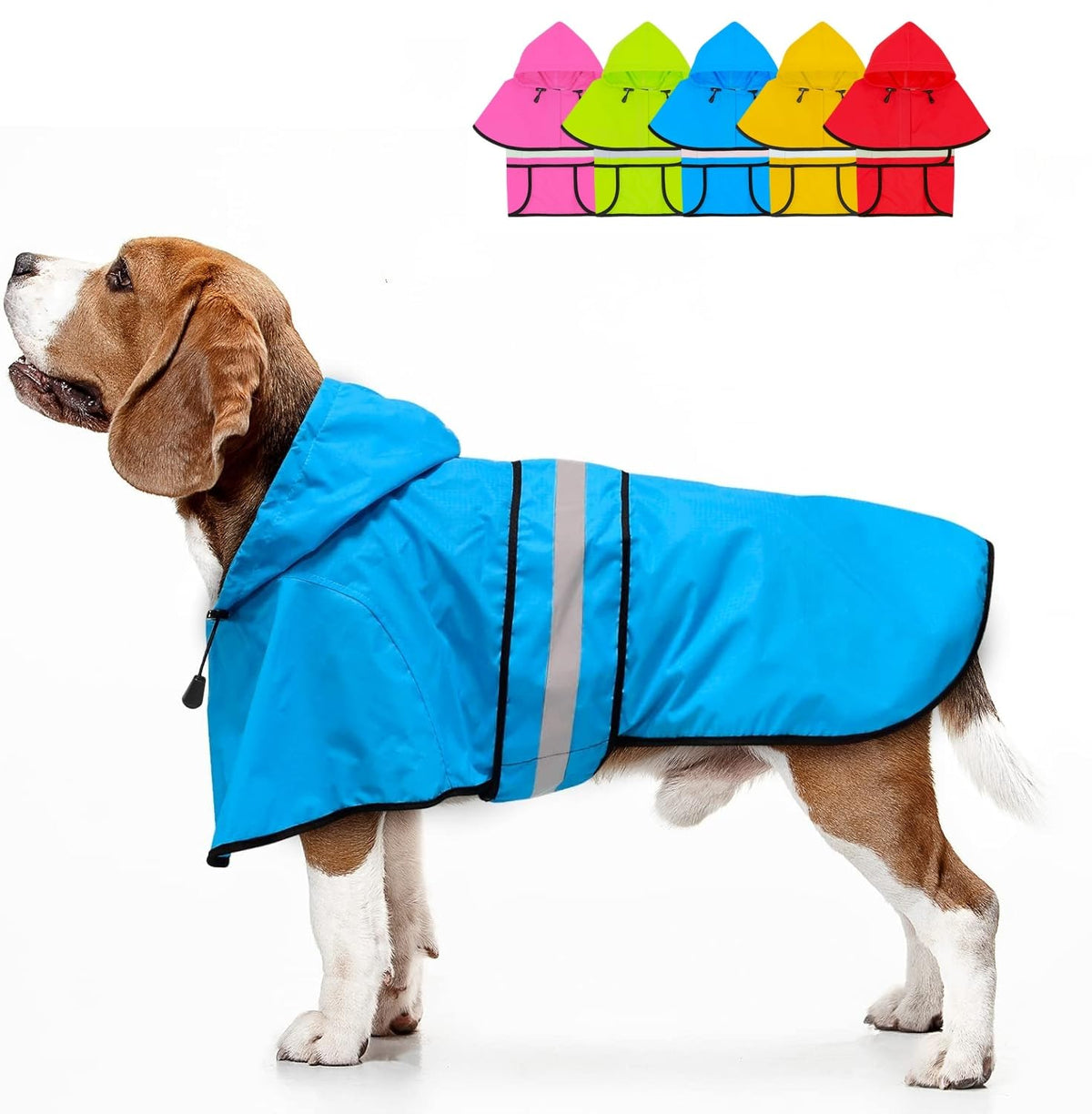 Dog Raincoat Reflective Waterproof Dog Rain Jacket with Hoodie Lightweight Rain Coat for Small Medium Large Dogs (Blue / Small)