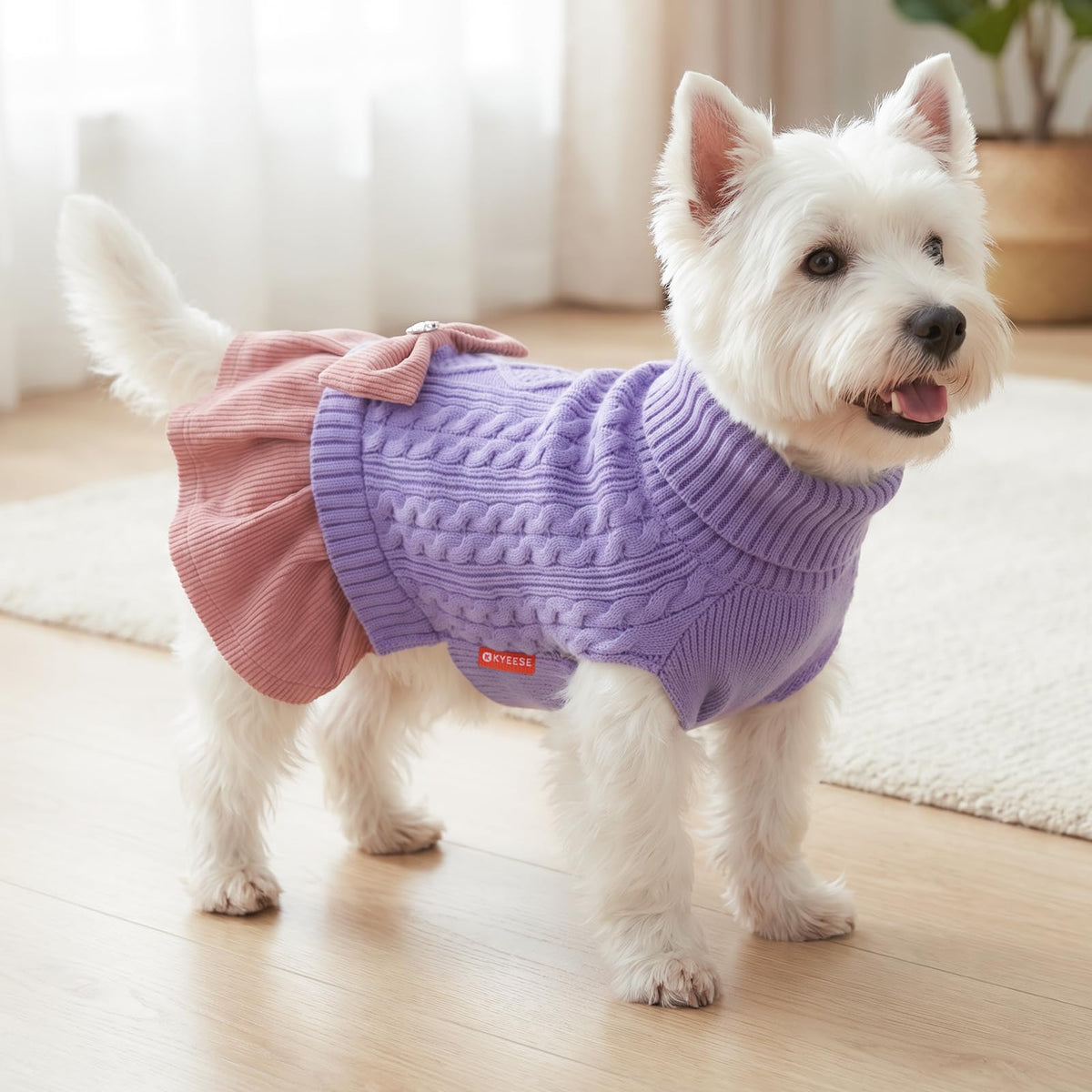 Dog Sweater Dress for Small Dogs Turtleneck Thick Knit Pullover (Small (4-9lbs) / Light Purple)