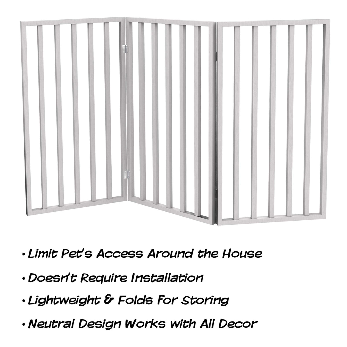 Pet Gate - 3-Panel Indoor Foldable Dog Fence for Stairs, Hallways, or Doorways - 54x32-Inch Wood Freestanding Dog Gates by PETMAKER (White) (White / 3 Panel)