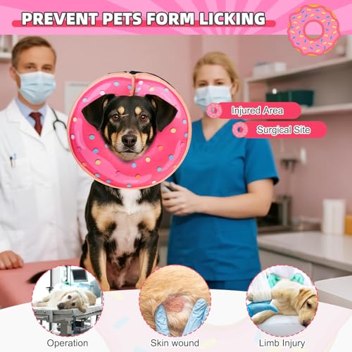 Inflatable Dog Cone Collar Alternative After Surgery (Doughnut Pink / L (Neck:16-18in))