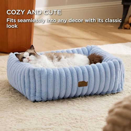 ComfyFleece® Cute Dog Bed for Small Dogs & Cats Washable (20.0"L x 19.0"W x 6.0"Th / Blue)
