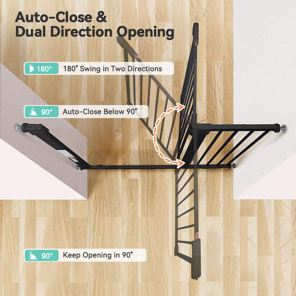30" Tall Baby Gate for Stairs Doorways (30"Tall 43.3"Wide / Black)