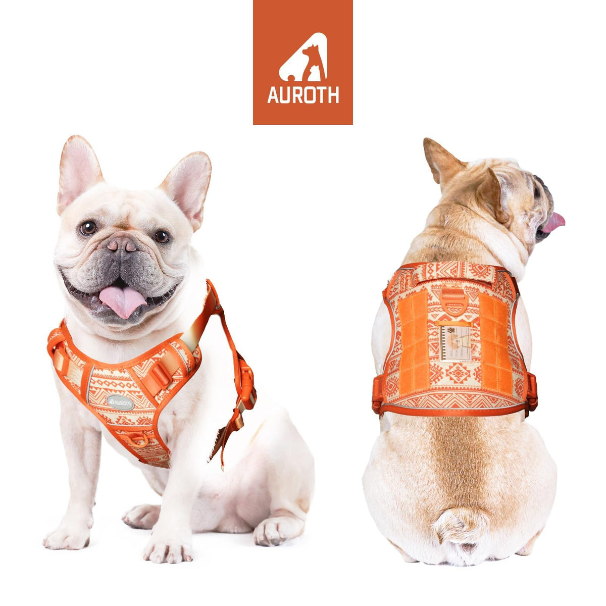 Dog Harness for Small Medium Dogs (Tribal Patterns-Orange / S(Neck:14-21",Chest:20-31"),18-35 lbs)