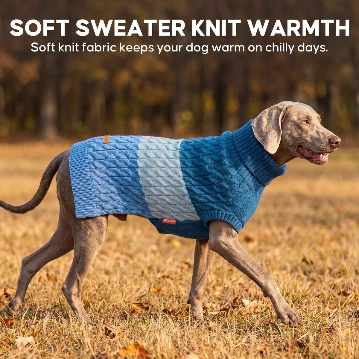 Turtleneck Dog Sweater for Large Dogs Color Block Thermal Knit (2XL / Blue)
