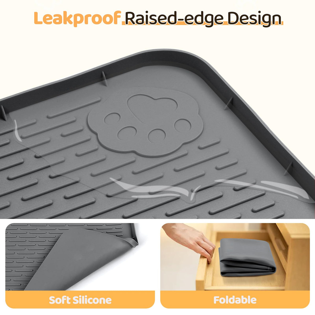Dog Food Mat 70''x45'' Extra Large Dog Mat for Food and Water (70"L x 45"W / Dark Grey)