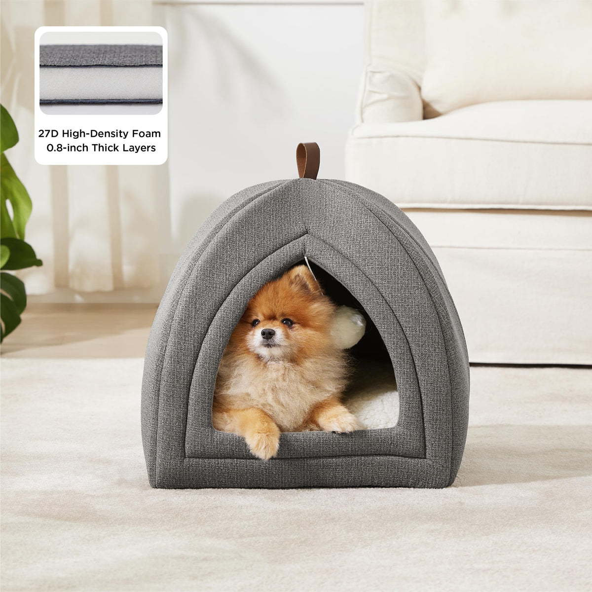 2in1 Cat Beds for Indoor Cats Cave for Kitten with Washable Pillow (L(17.3x17.3x17.3) / Grey)