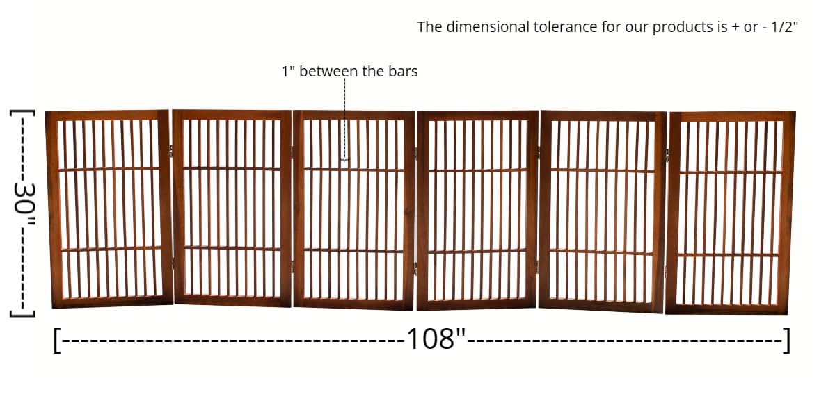 Pet Dog Gate Freestanding (6 Panel 30" Tall / Brown Pet Gate)