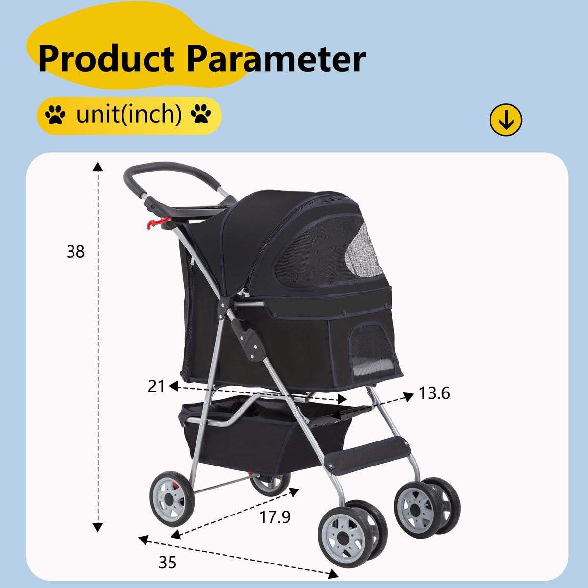Pet Stroller 4 (Black / 4 Wheels)
