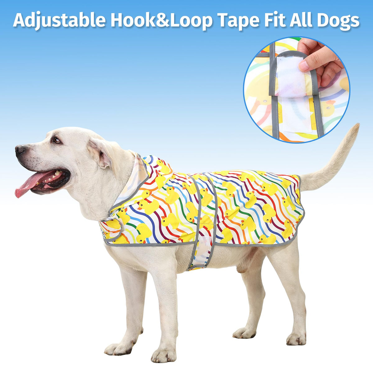 Dog Raincoat for Large Dogs Waterproof Jacket Hooded Rain Coats with Reflective Strips Leash Hole & Poncho Adjustable Fit (Rainbow Ducks / XX-Large)