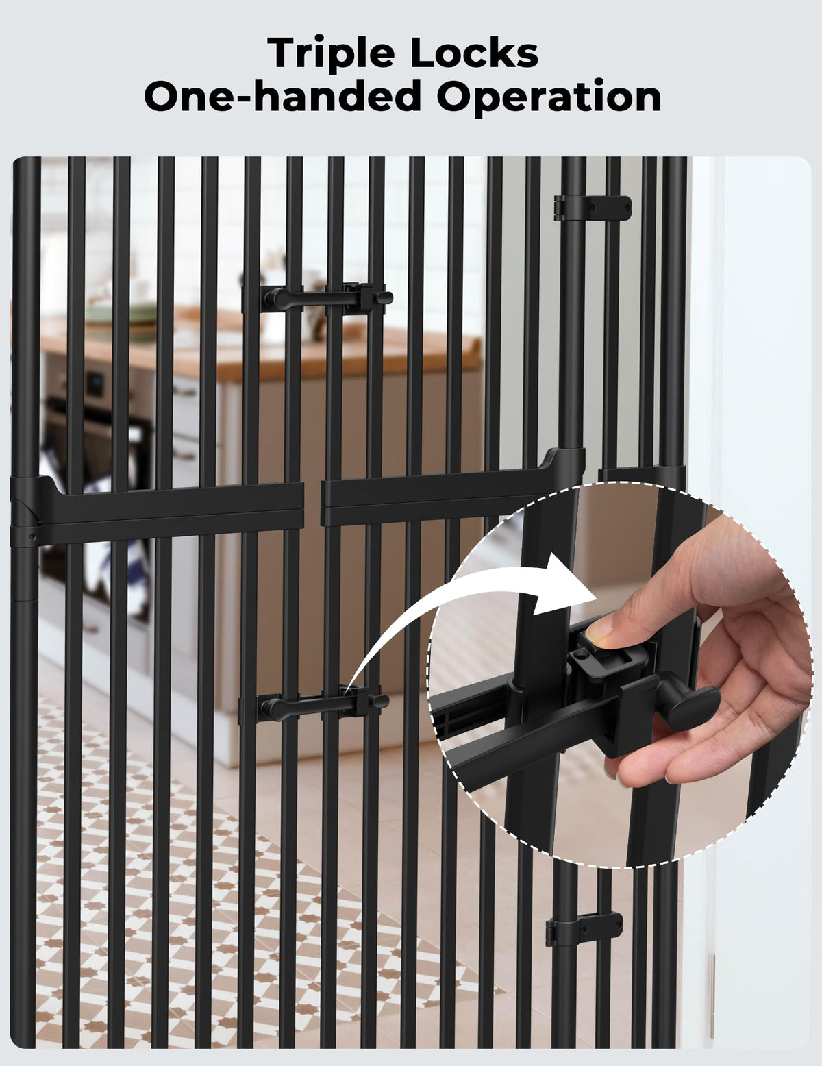 Extra Tall Cat Gate for Doorway (Black：74.8"-90.5" H x 30.3"-47.2" W)