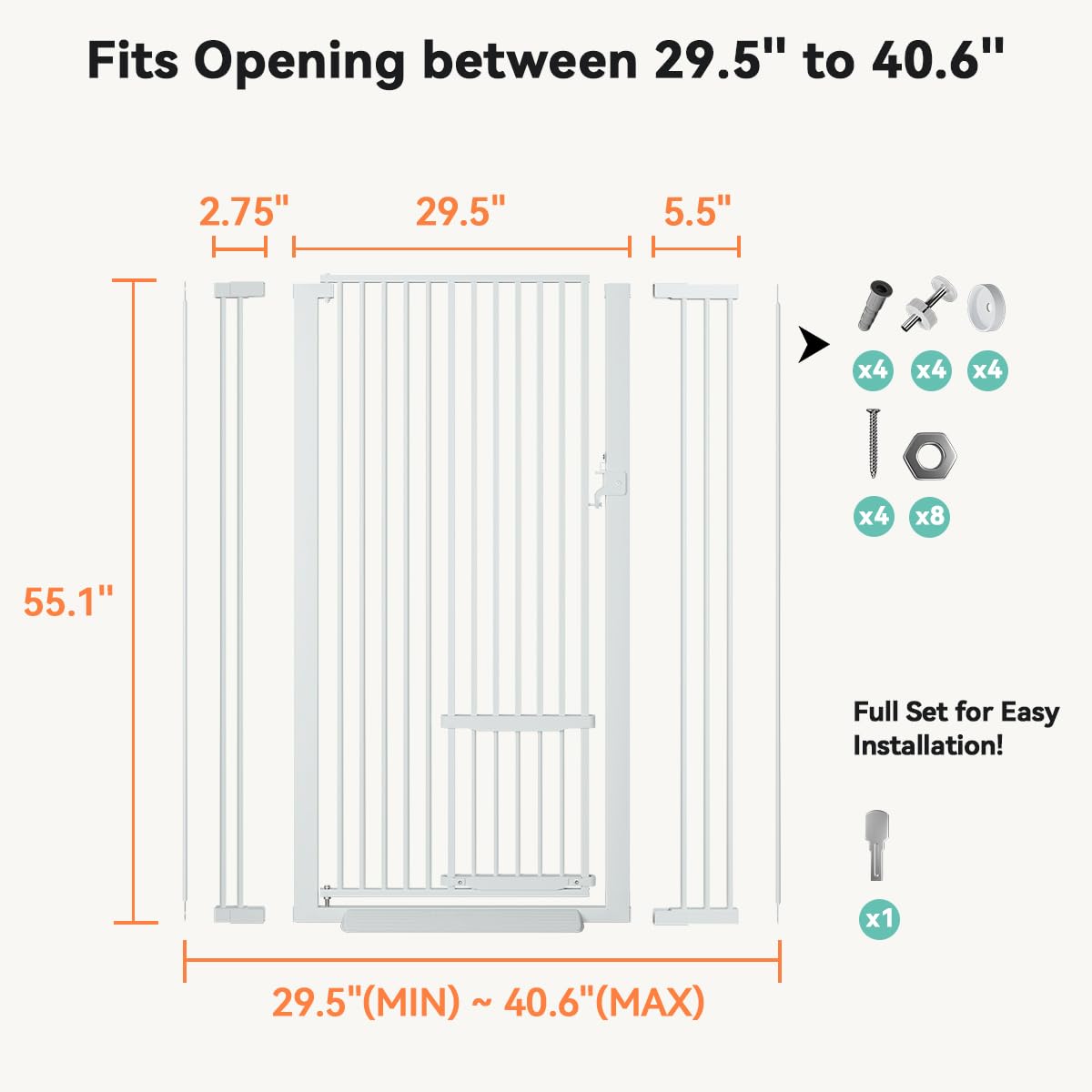 55.1" Extra Tall Pet Gate (White / 55.1"Tall 40.6"Wide)
