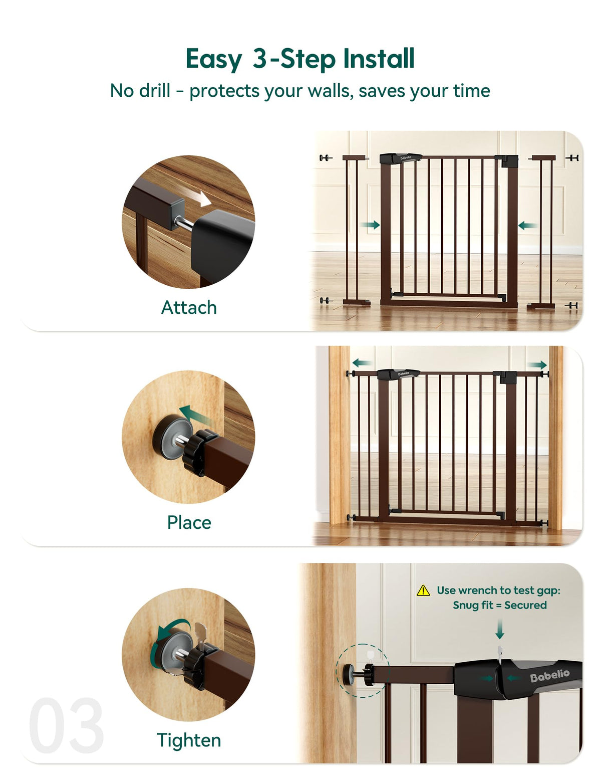 29 48 in Baby Gate for Stairs No Drilling (Brown / 30"Tall 29"-48" Wide)