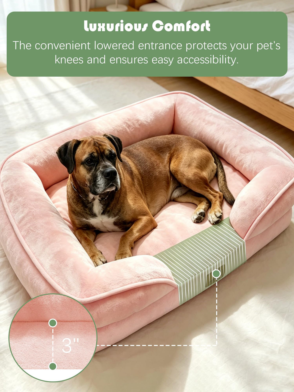 Orthopedic Dog Bed with Sides (38.0"L x 28.0"W x 6.5"Th / Pink)