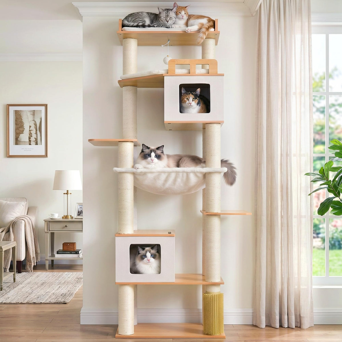 Cat Tree Wooden Multi (Earth Brown / 75.98 inches)