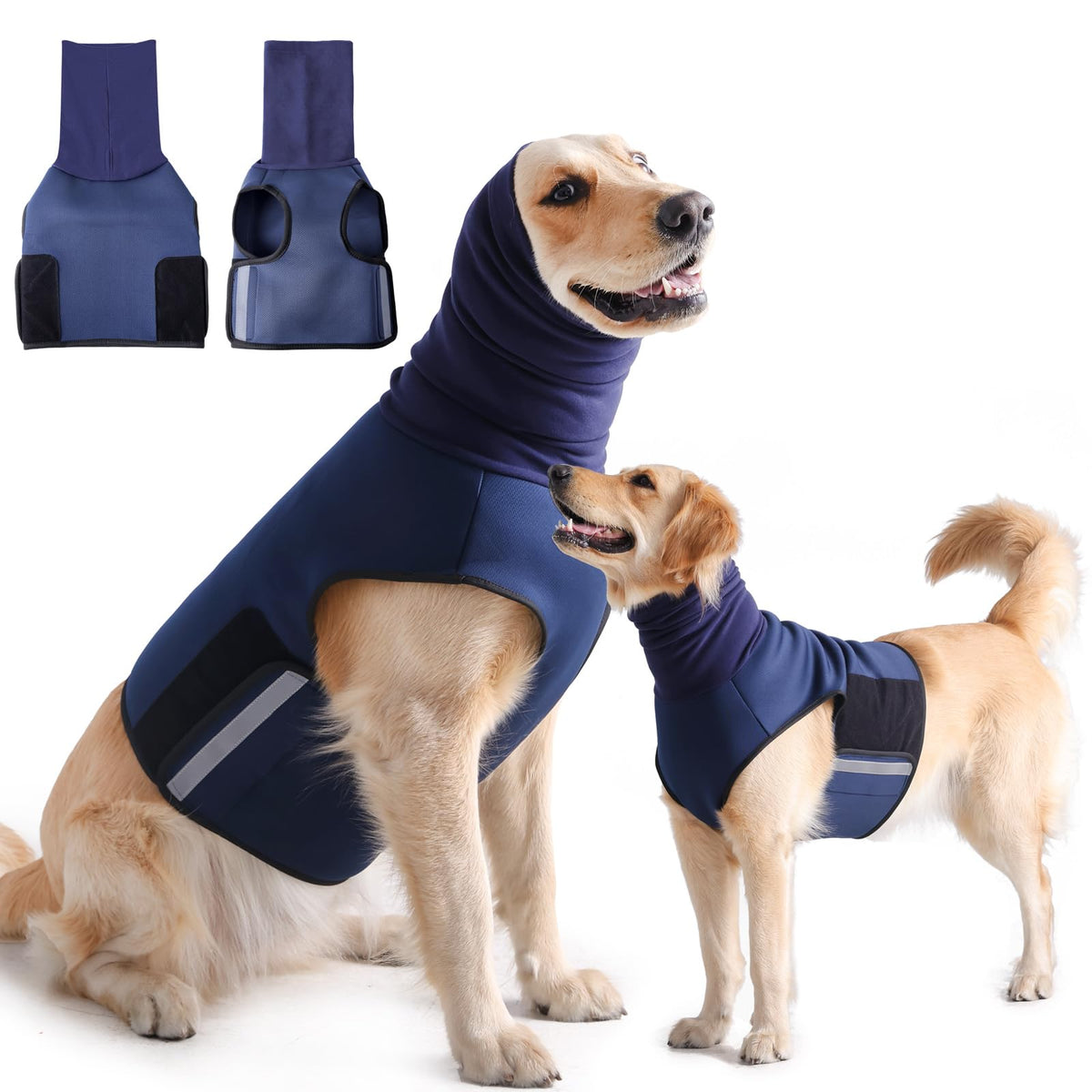 Dog Anxiety Vest with Hoodie Fully Openable Calming Shirt for Dogs Breathable Thunder Jacket for Stress Relief Storm and Firework Anxiety Relief (Blue / X-Small)