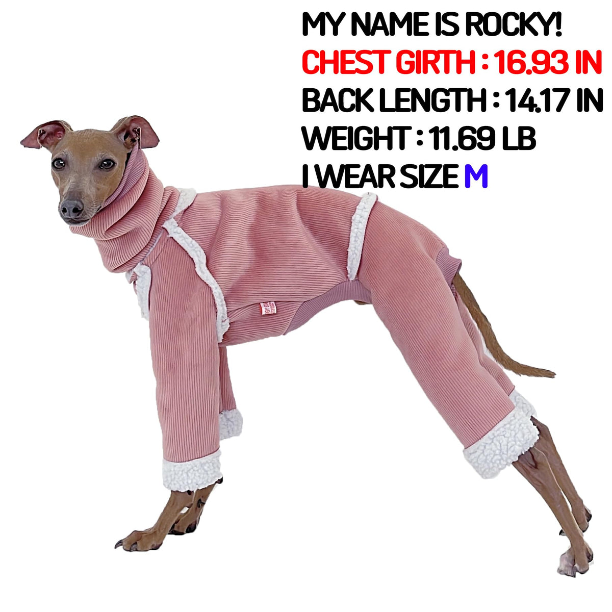 D Doggy Star Italian Greyhound Cold Weather Coat Warm Fleece Corduroy Sweater Turtleneck Onesie Clothes Whippet for Dog (XL / Corduroy Beige)