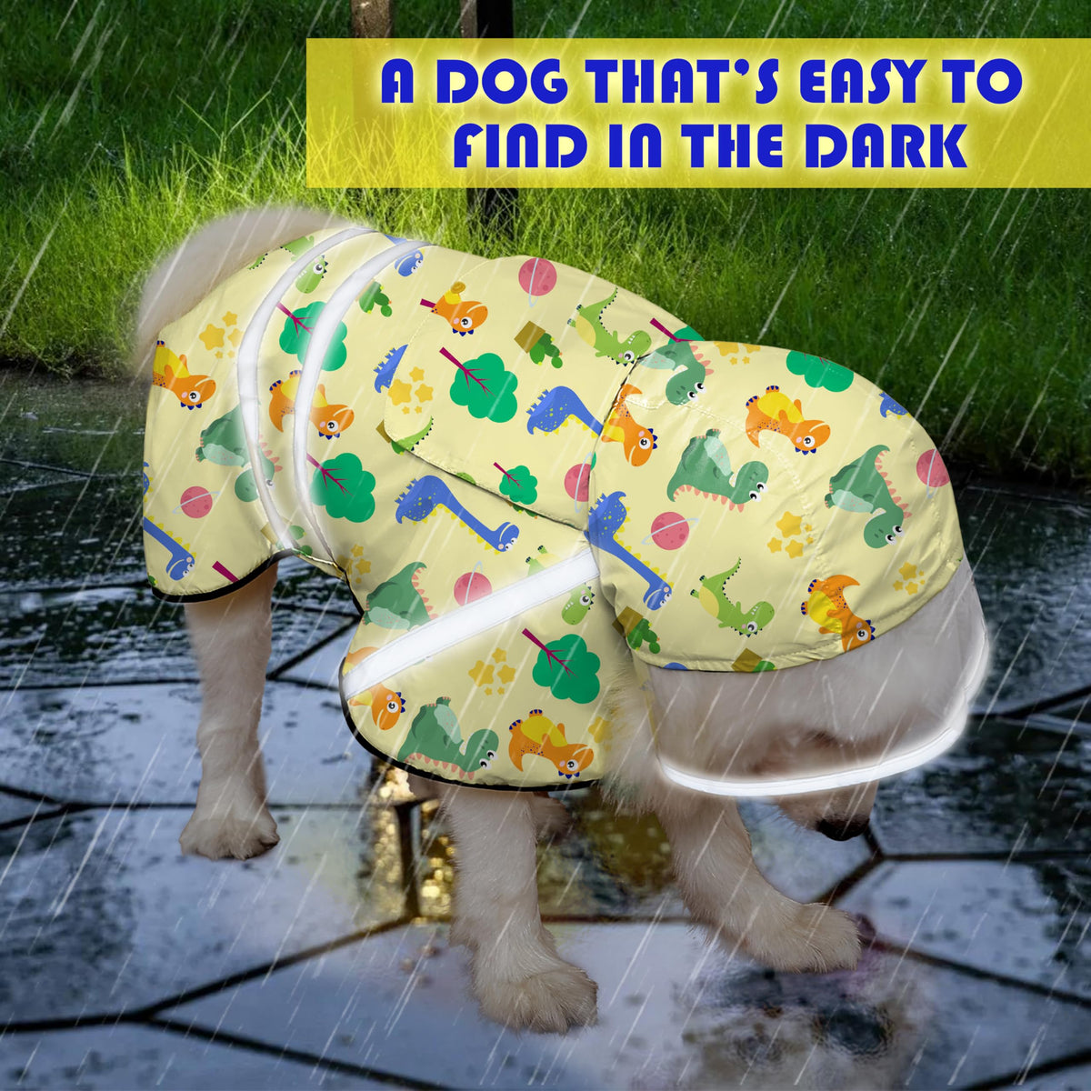 Dog Raincoat Adjustable Rain Jacket with Hooded Double Layer for Large Medium Small Dogs Puppies (Dino Yellow / XX-Large)