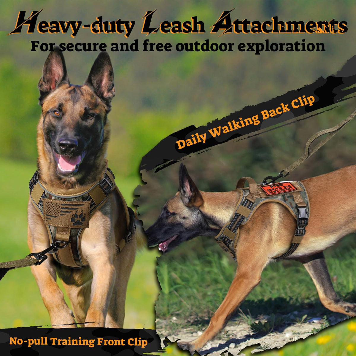 Tactical Dog Harness for Large Dogs (Xl(chest:23.6"-41.8",neck:21.7"-32.3",back:9.1") / Desert Camo)