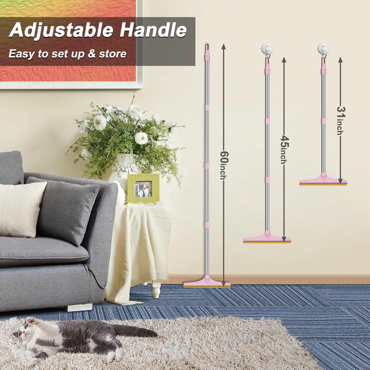 Carpet Rake for Pet Hair Removal (Pink)