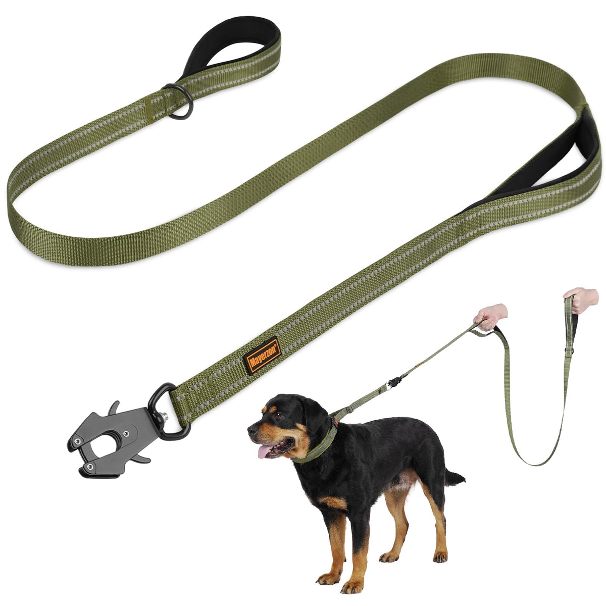 5FT Tactical Heavy Duty Dog Leash No Pull with 2 Padded Handles (Army Green / 5FT)