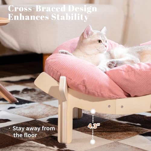 Elevated Cat Bed for Indoor Cats Couch Sofa Flower (Pink)