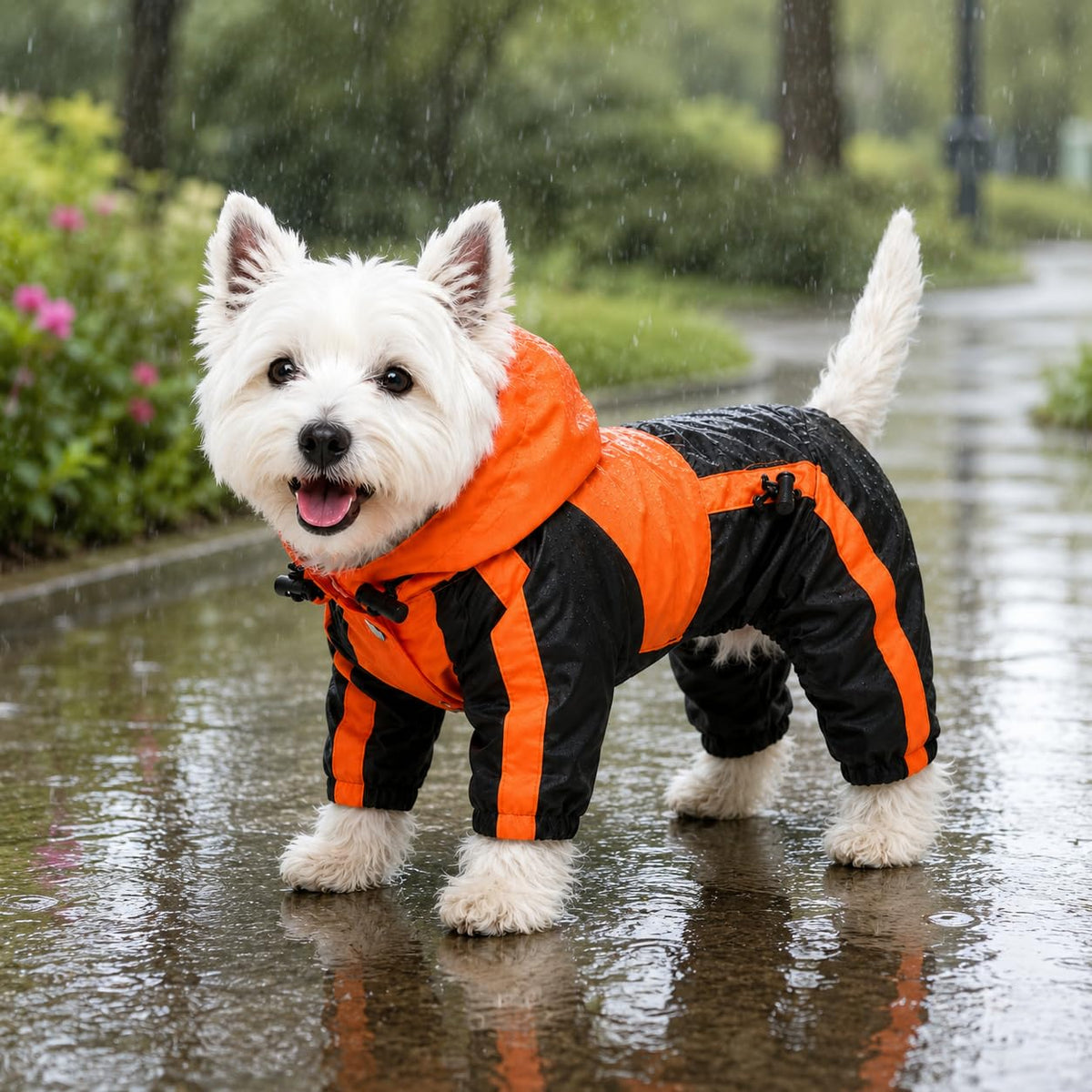 Dog Hooded Raincoat (L-XS (Medium Dog ~20lbs) / Orange)