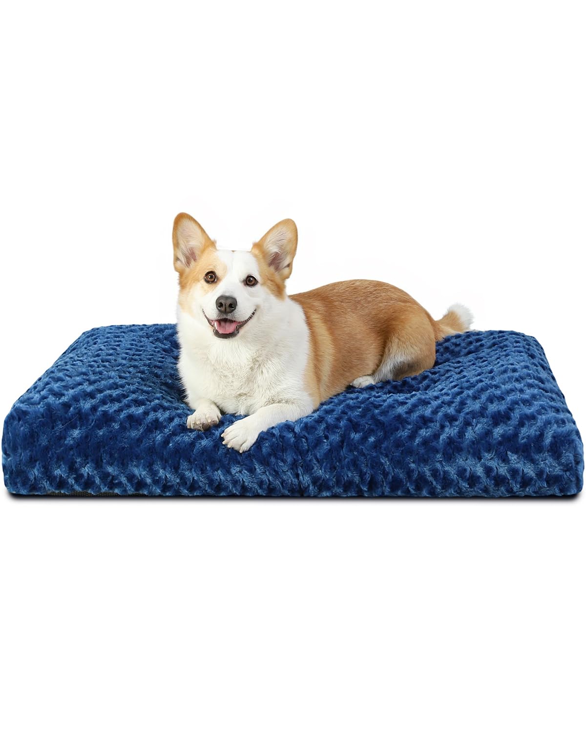 Washable Dog Bed Small Dog Crate Bed Deluxe Plush Mat 23"x18" Blue (Blue / 23.0"L x 18.0"W x 3.0"Th)