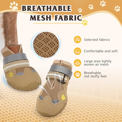 Dog Shoes for Large Medium Small Dog (Khaki / Size 4: 2.17''x2.68''(W*L))