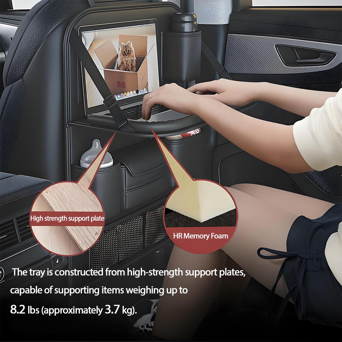 Universal Foldable Car Backseat Organizer with Table Tray (1 Pack / Black)