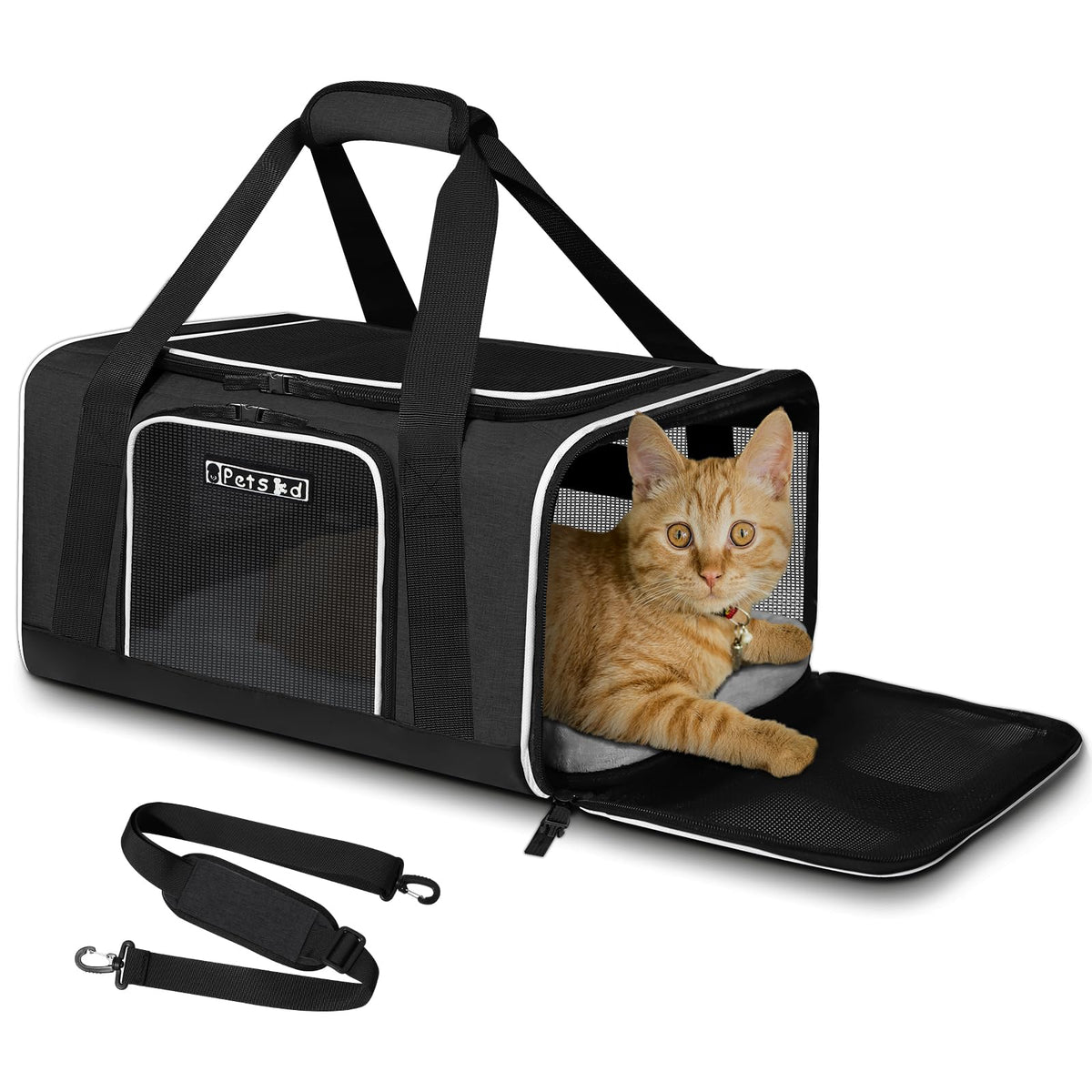 Small Pet Carrier 17" L x 11" W x 9.5" H Airline Approved (17.0"L x 11.0"W x 9.5"H / Black)