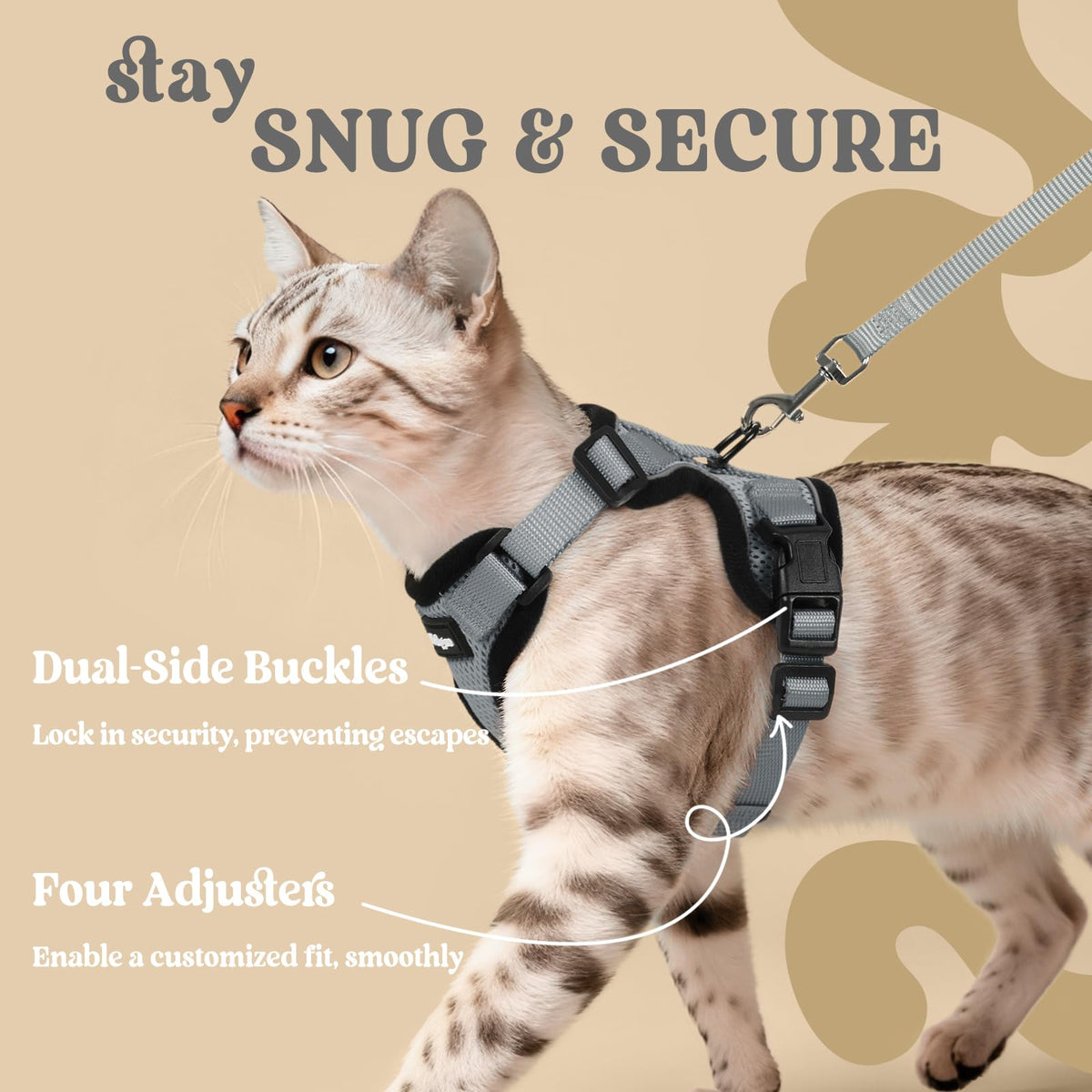 Cat Harness and Leash Set (Xs / Grey)