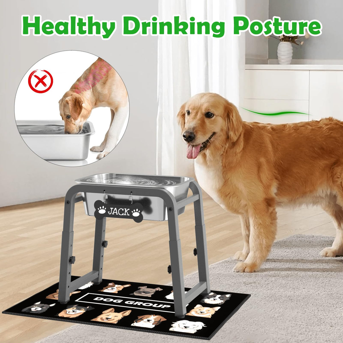 2 Gallon Elevated Dog Water Bowl (Grey-2 GAL / Height: 10.4-15.2")