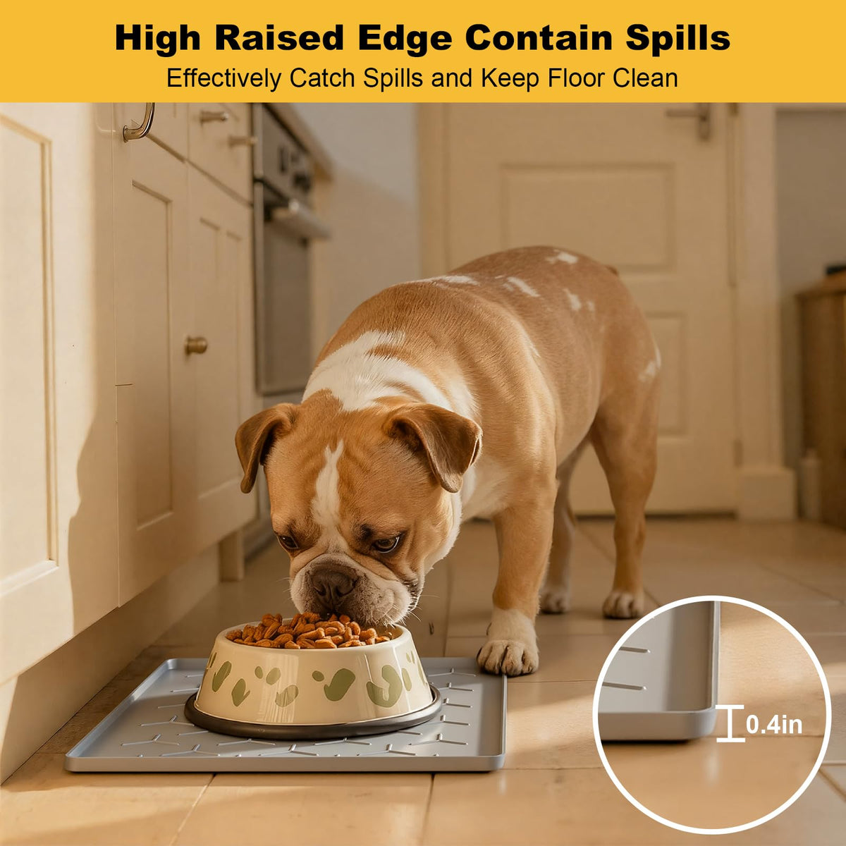 Silicone Dog Cat Food Bowl Mat (S-16''X12'' / Light Gray)
