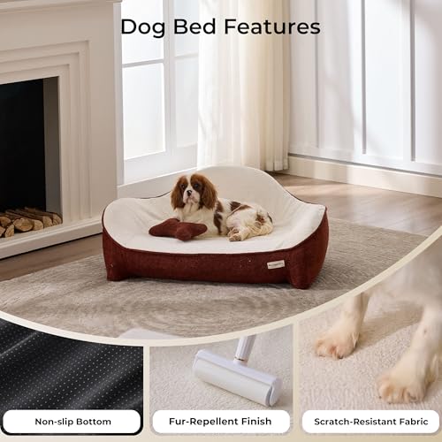 Dog Bed for Small Dogs with 3 Covers (Leather-Brick Red-Light Gray / 30"L x 22.5"W x 11.68"Th)