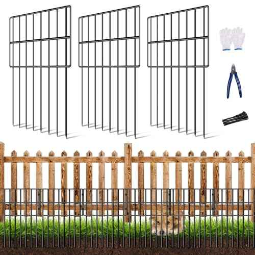 17in(H) x10ft(L) Garden Animal Barrier Fence, No Dig Decorative Fences, 1.5in Spike Spacing Rustproof Metal Garden Fence Border for Dogs Rabbits, Bottom Blocker for Outdoor Yard Patio (10FT x17in(H), 9pack)