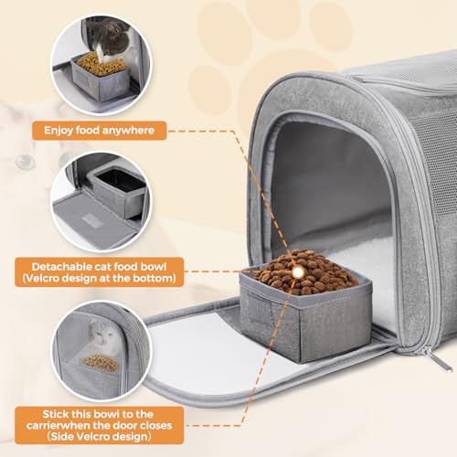 Soft Cat Carrier with Detachable Food Bowl (Gray / 17.0"L x 12.0"W x 11.0"H)