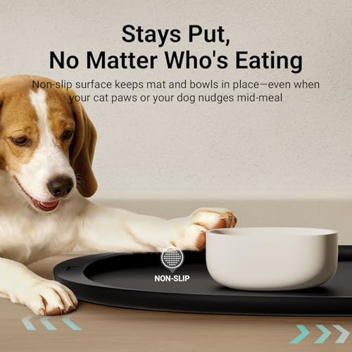 Dog Food Mat Silicone Waterproof Feeding Mat (24"L x 17"W / Black)