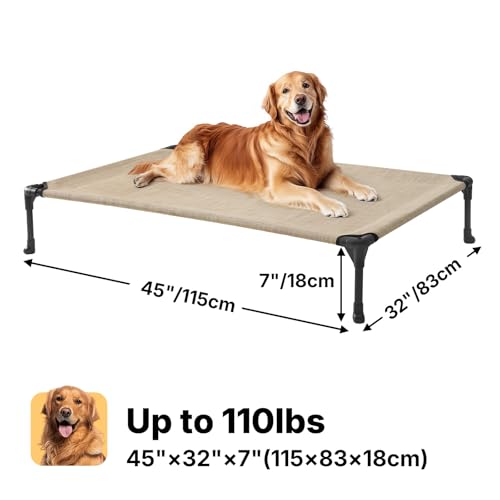 Outdoor Elevated Dog Bed Large Sized Dogs (45.0"L x 33.0"W x 7.0"Th / Beige Coffee)