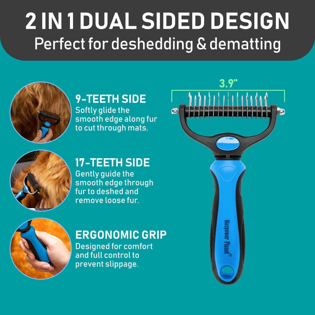 Pet Grooming Brush and 2X Grooming Gloves Combo (A1 - Rake & Glove (Best Value) / Large)