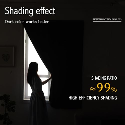 Blackout Curtains for Bedroom Sticky Curtain Blackout Window Cover Self Adhesive Curtains Rod No Drillng (59"W x 71"L (Pack of 2) / Light Grey)