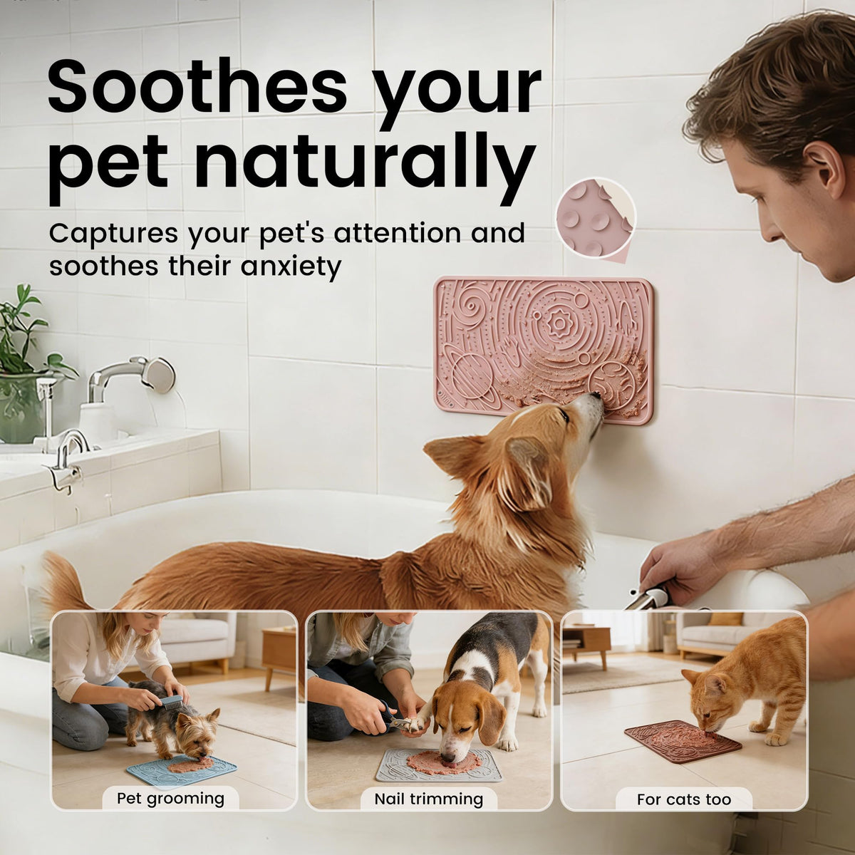 Lick Mat for Dogs&Cats (Sage Green&Coral / 9.8"L x 5.9"W)