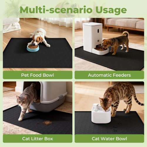 Extra Large 34x22 Inch Machine Washable Silicone Pet Food Mat (black / 34*22)